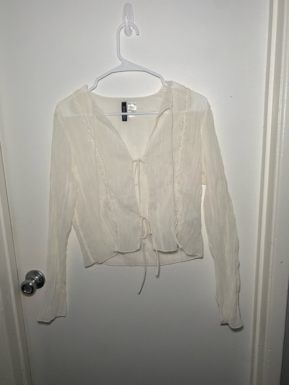 Divided Cream Tie-Front Long Sleeve Blouse